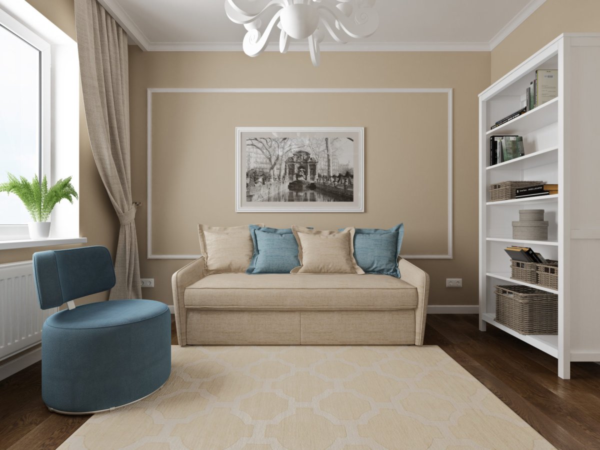 Бежево голубая спальня