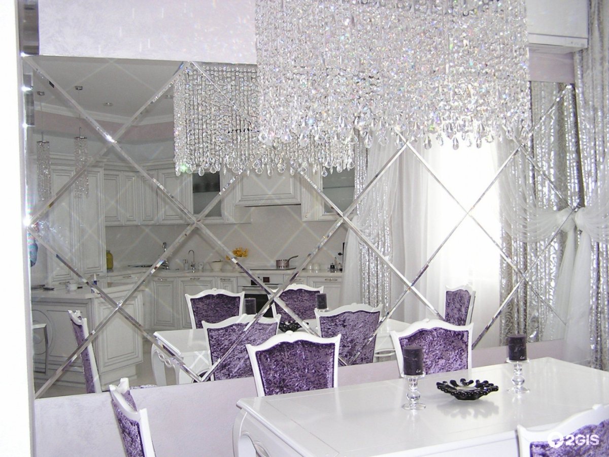 Зеркальная мозаика в интерьере кухни