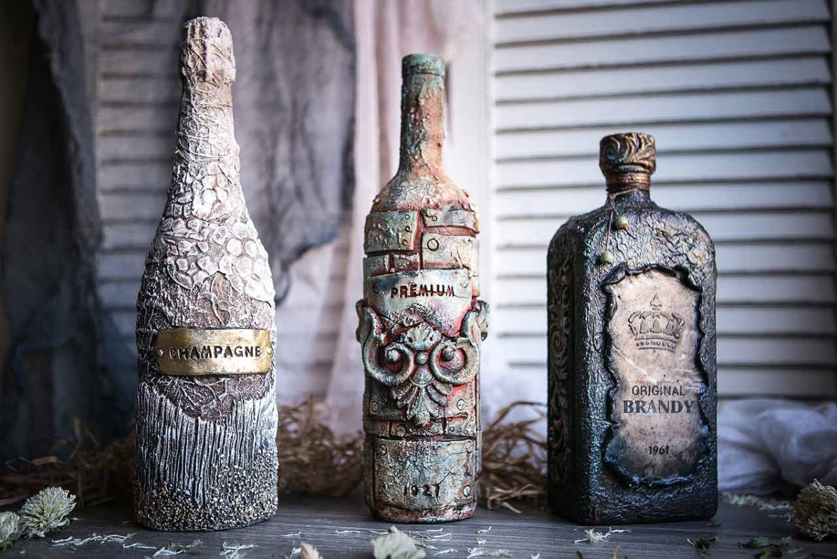 Стильный декор бутылок