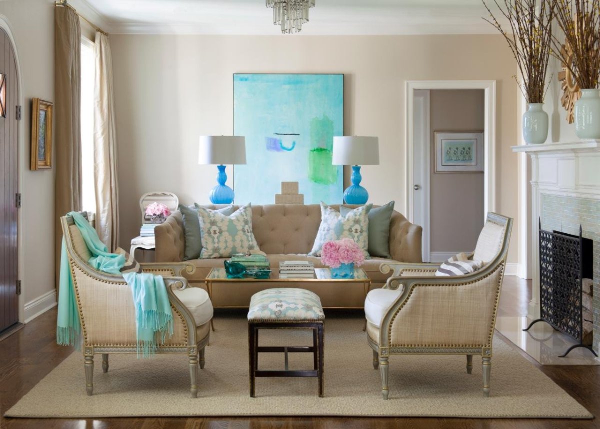 Бежево бирюзовый интерьер