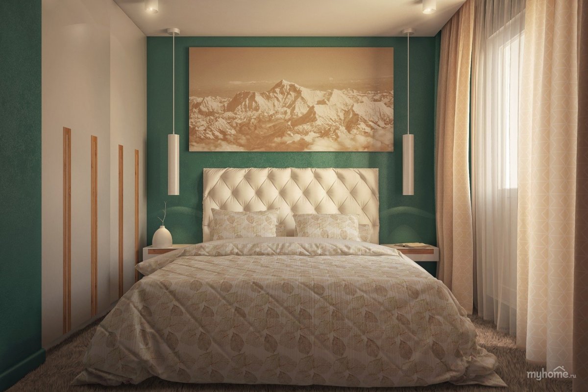 Сиренево зеленая спальня