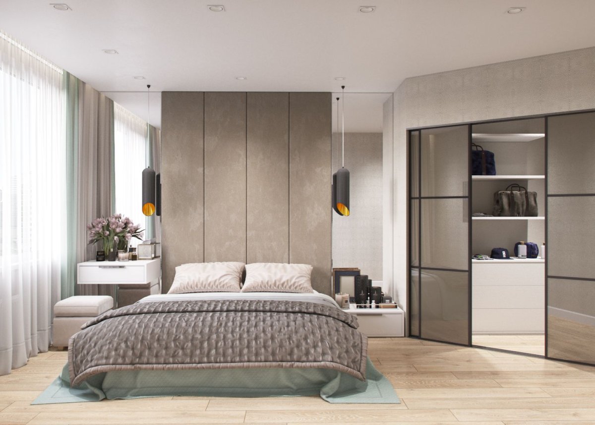 Гардеробная за изголовьем кровати