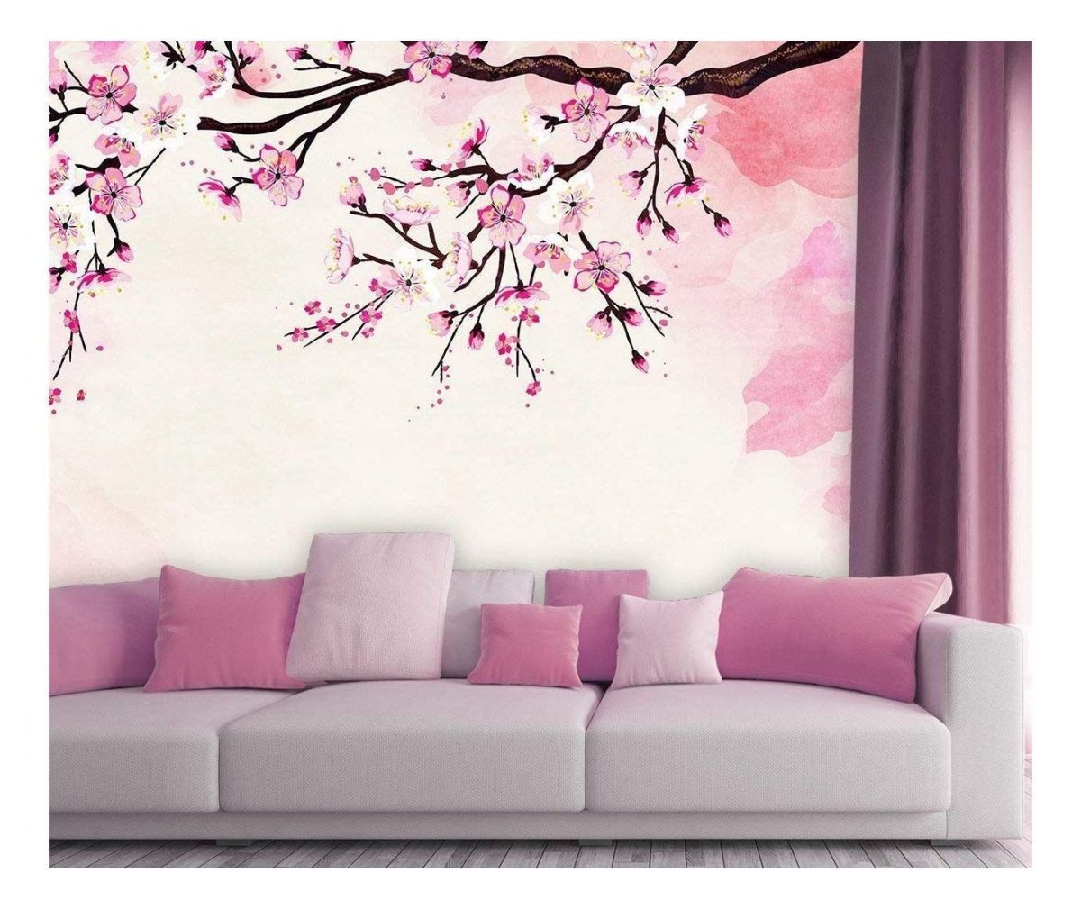 Рисунок Сакуры на стене в спальне