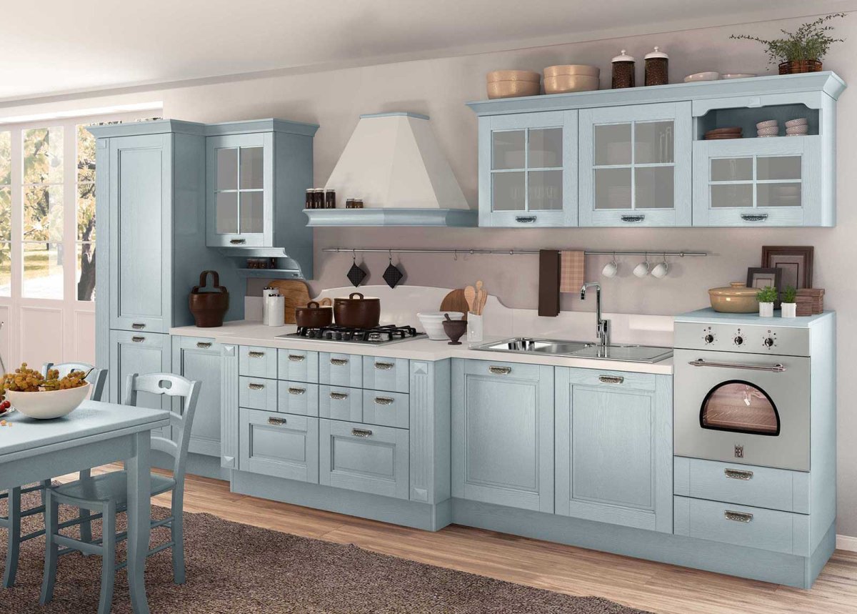 Кухня серо зеленого цвета