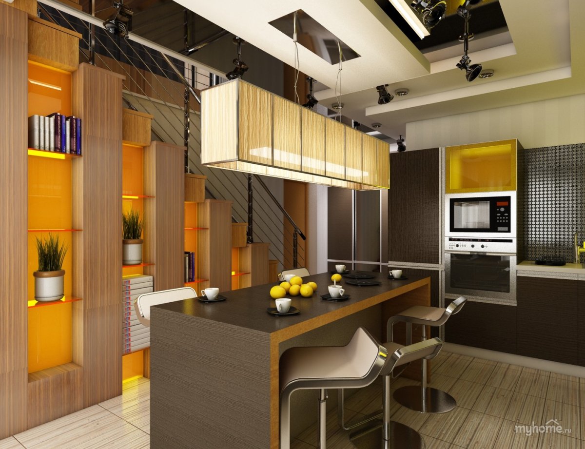 Островная кухня с диваном