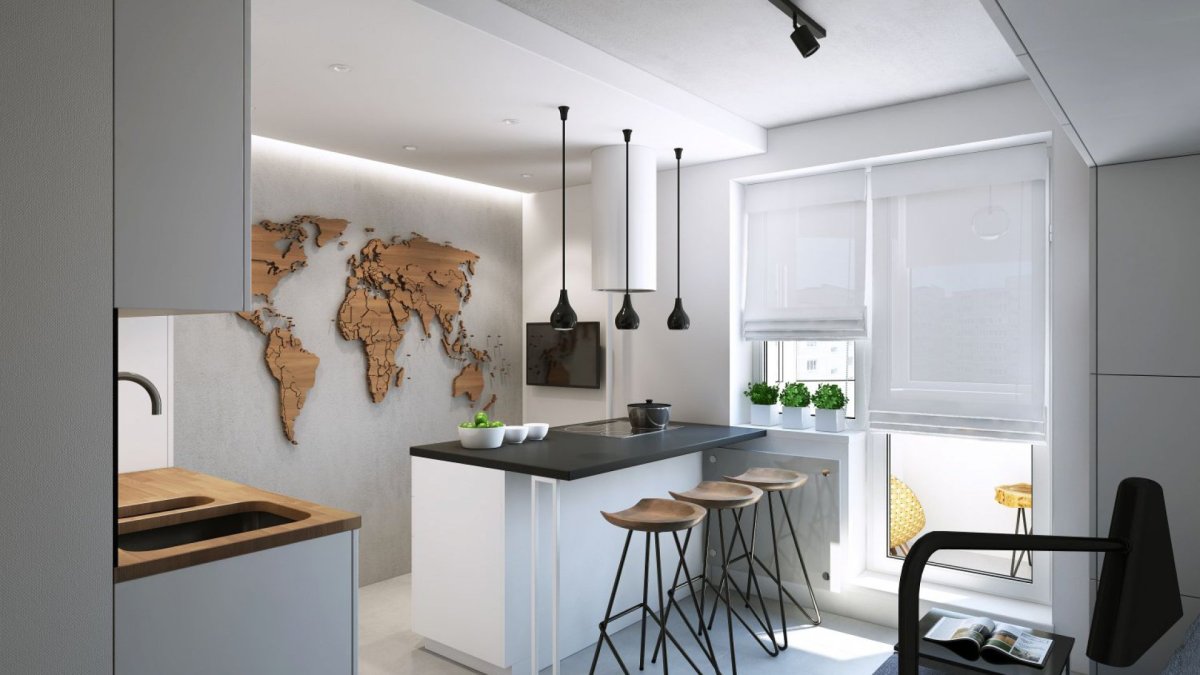 Гостиная с кухонной зоной