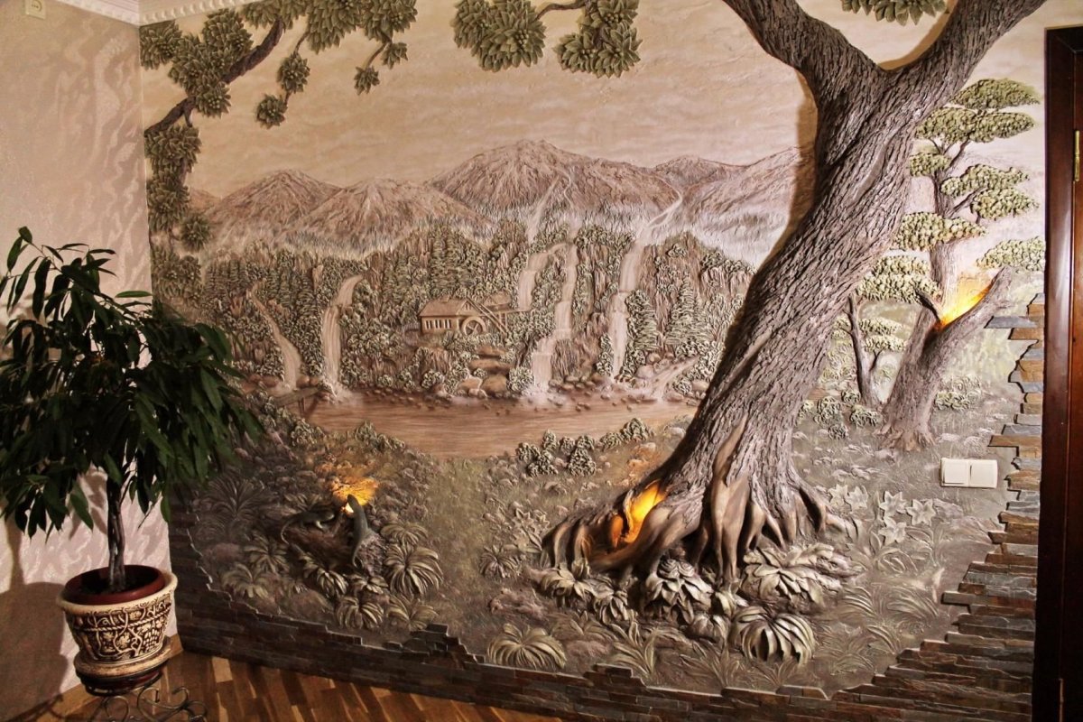 Дерево из гипса на стене