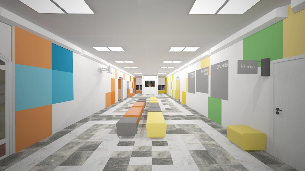 Современная школа интерьер коридора