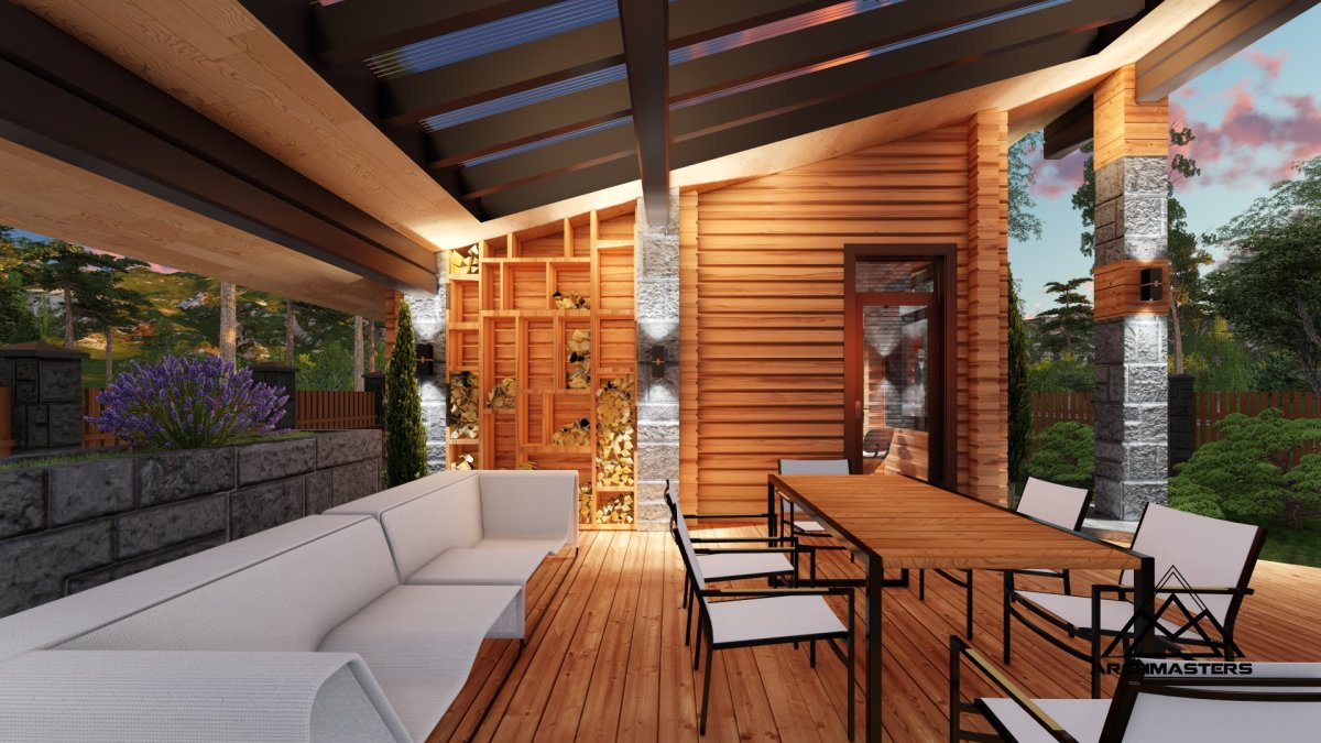 Веранда с рейками