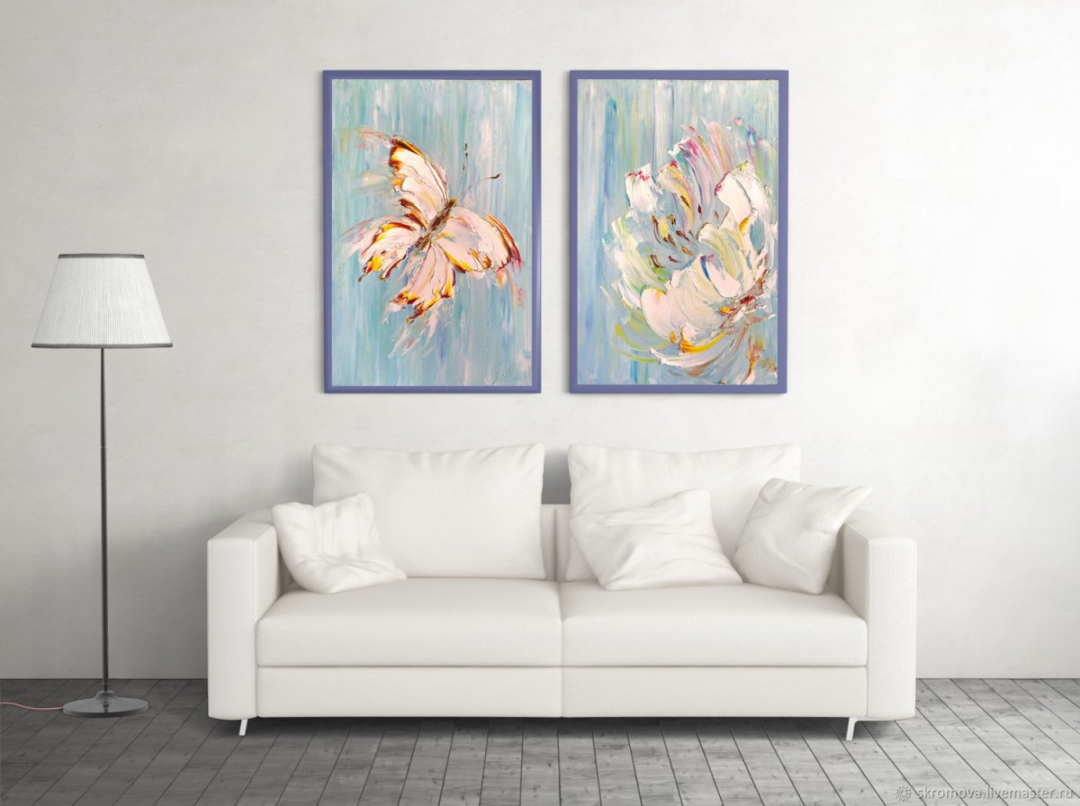Картины пионы диптих