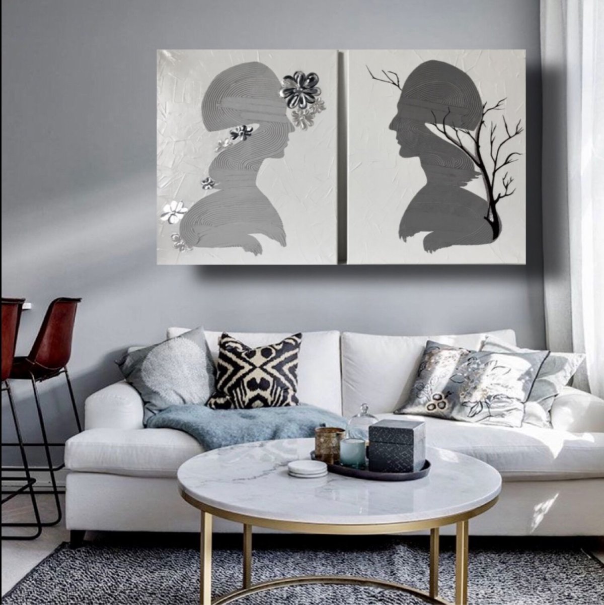 Diptych Blue White Yellow picture Modern