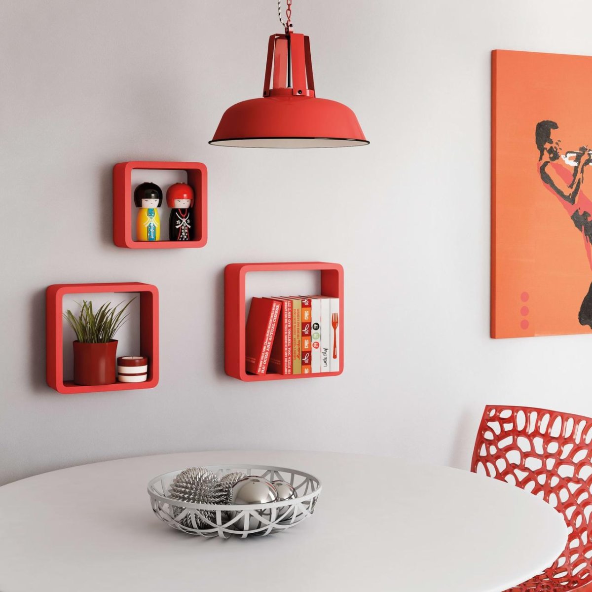 Квадратные полки на стену в интерьере