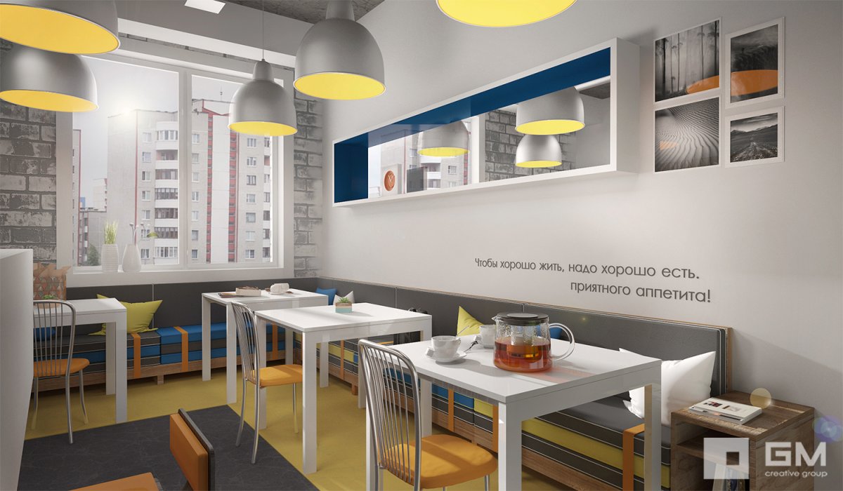 Интерьер маленькой столовой в офисе