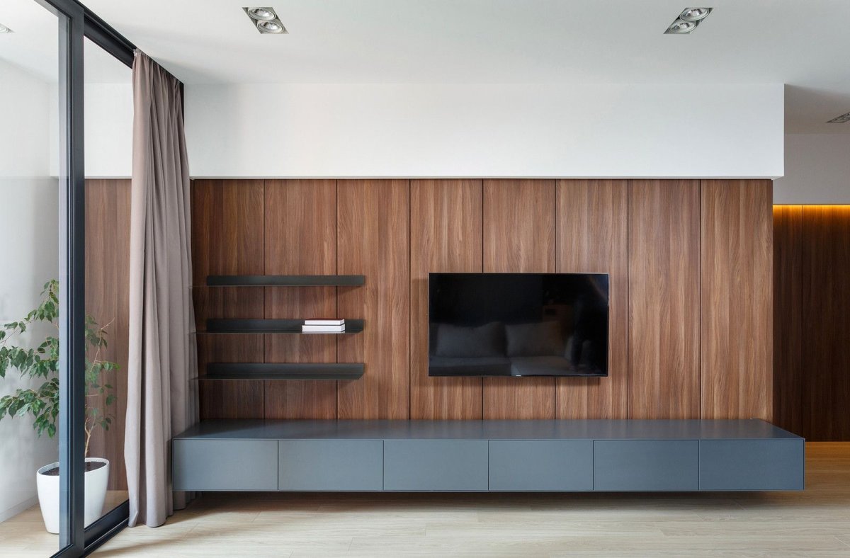 Шпонированные стеновые панели для гостиной