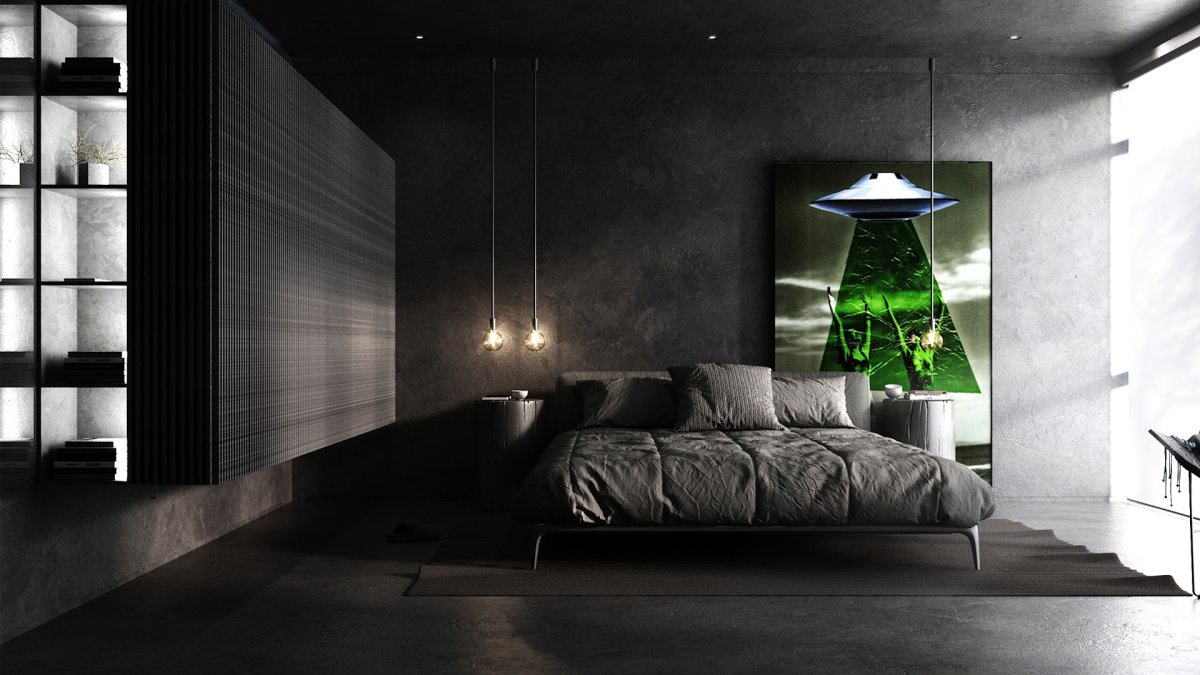 Тотал Блэк комната интерьер