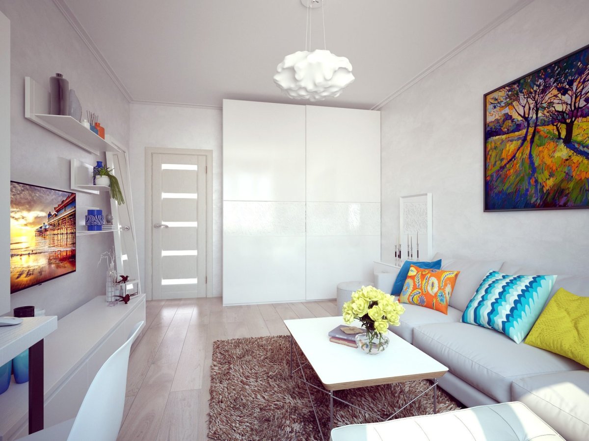 Кухня в пастельных тонах с яркими акцентами