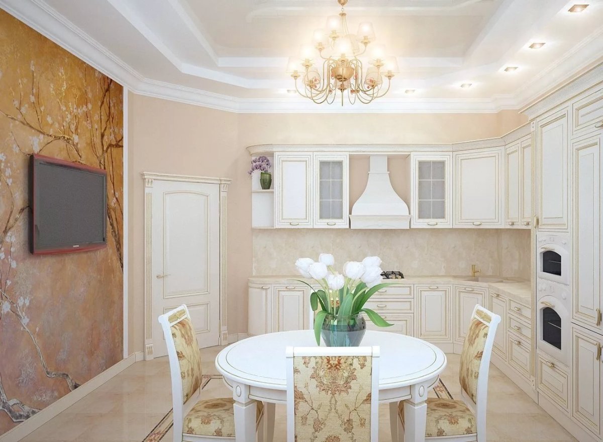 Бежевые стены на кухне