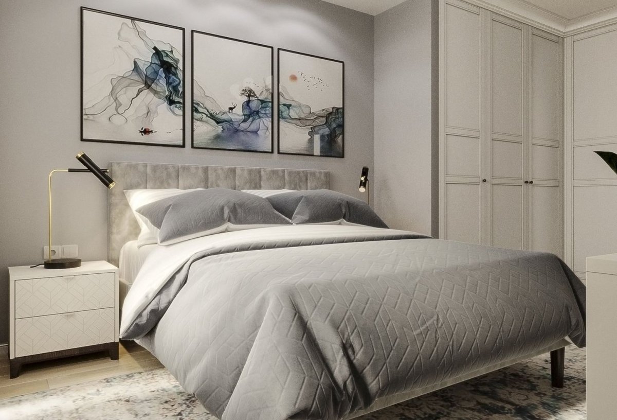 Спальня в серебристых тонах