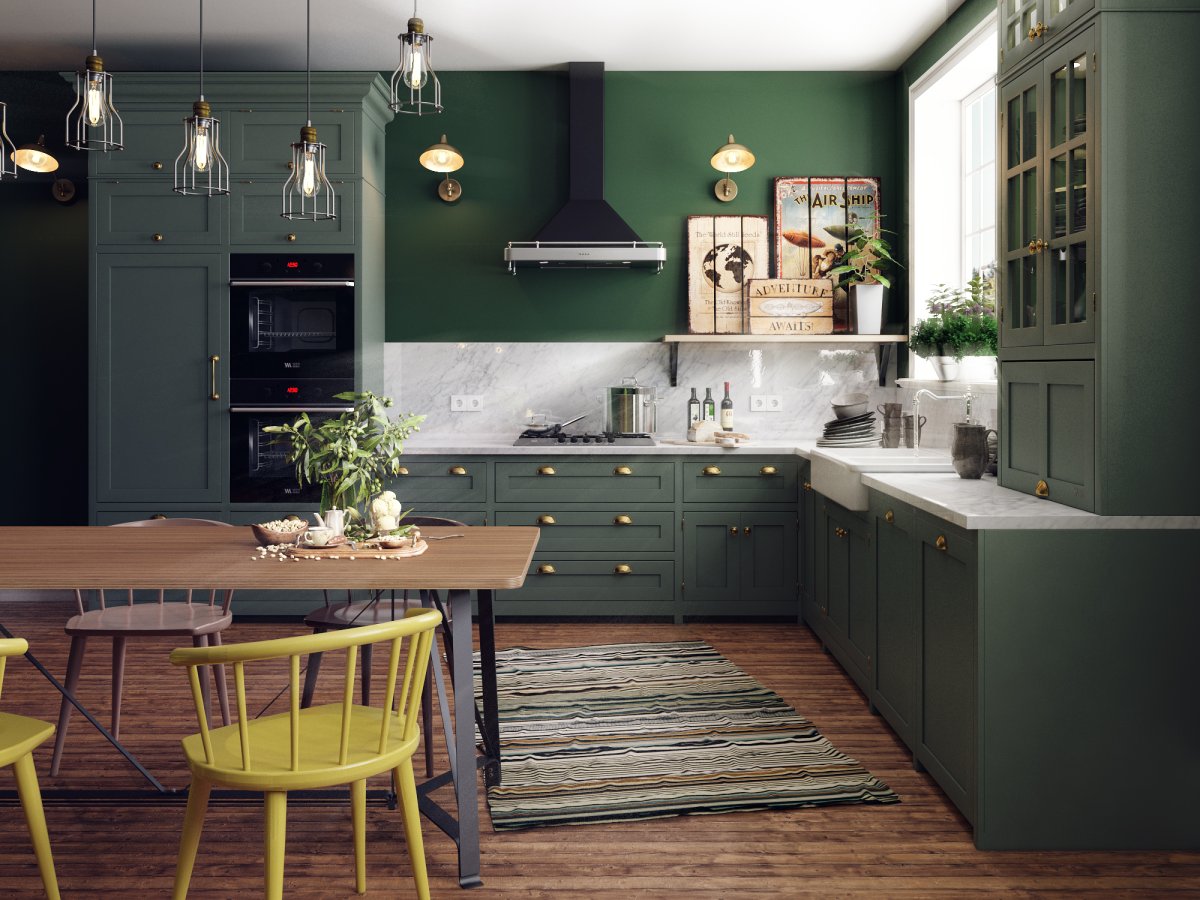 Темно зеленая кухня