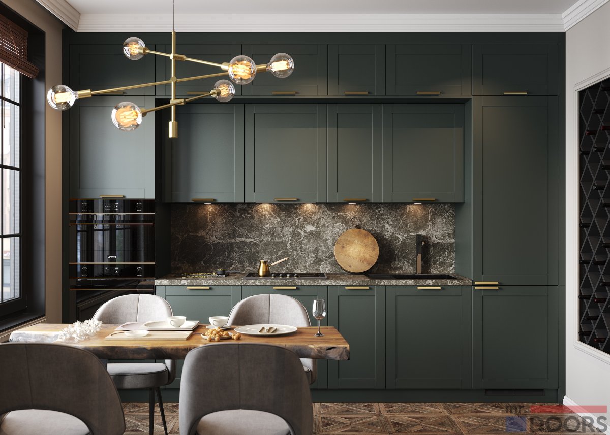 Зеленый цвет стен на кухне