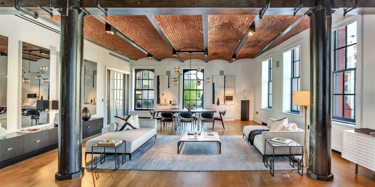 Металлические балки в интерьере