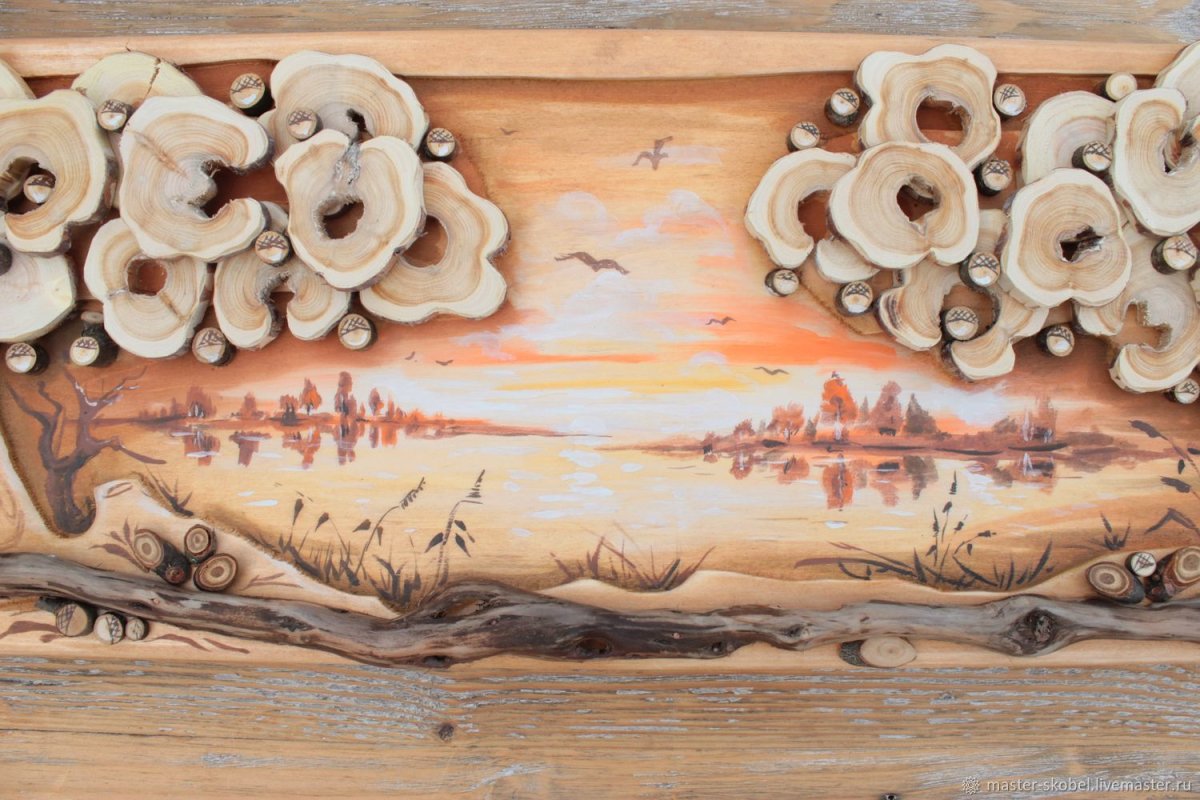 Панно из спилов дерева в бане