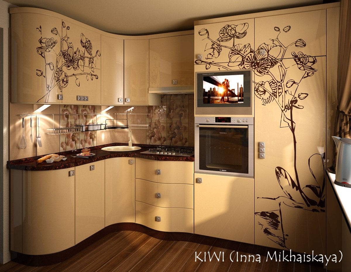 Угловые кухни с фотопечатью на фасадах