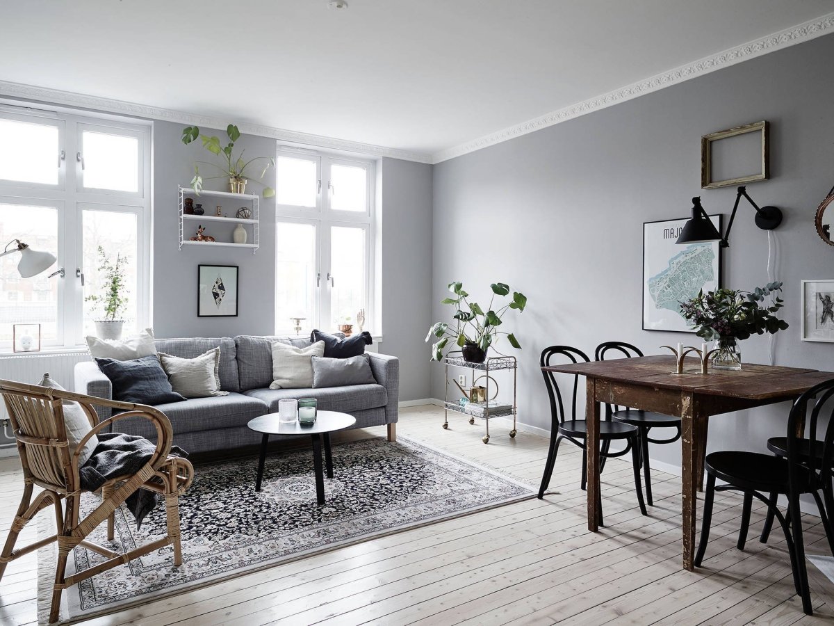 Серые стены в спальне