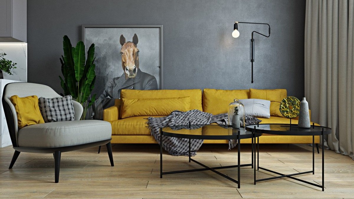 Диван горчичного цвета