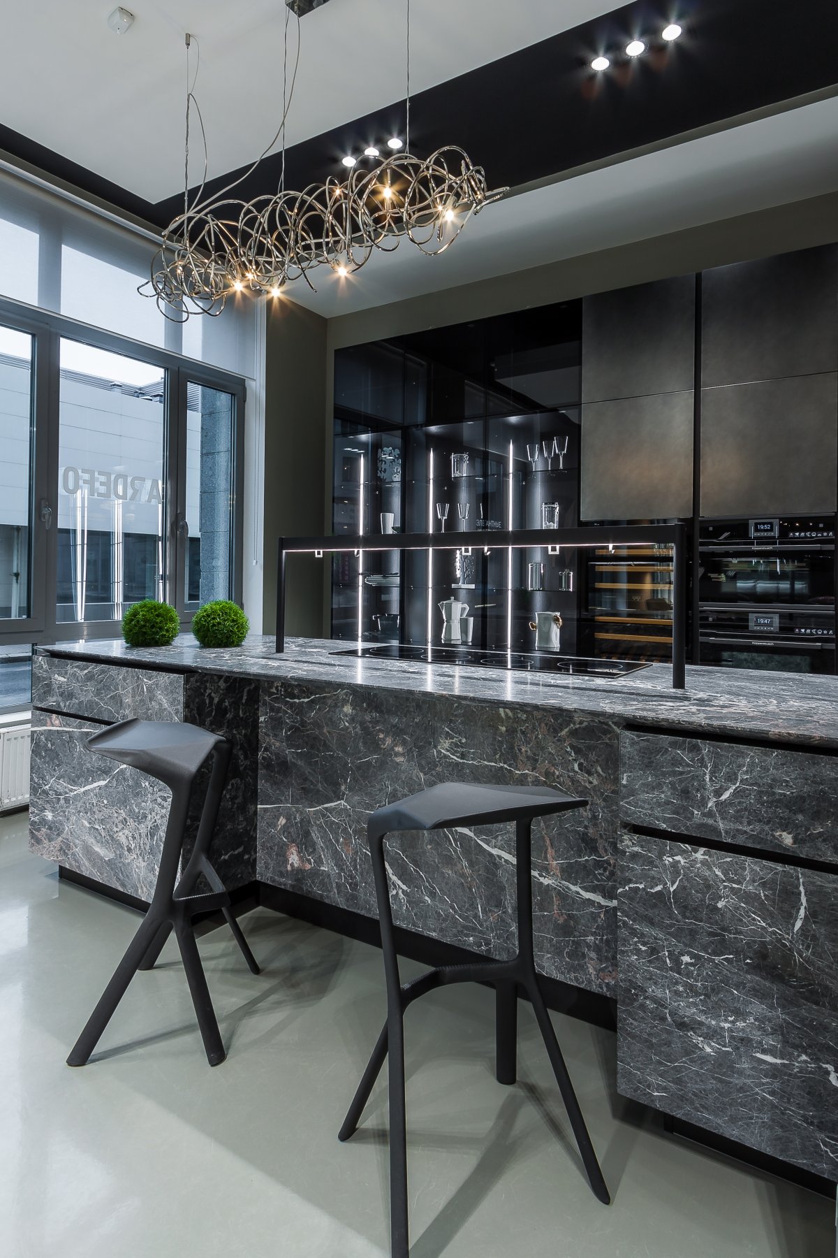 Кухня под бетон с деревом