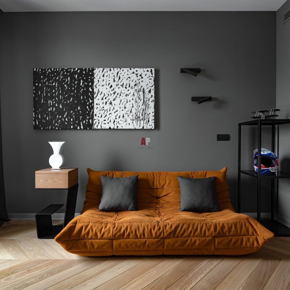 Графитовые стены в интерьере модно