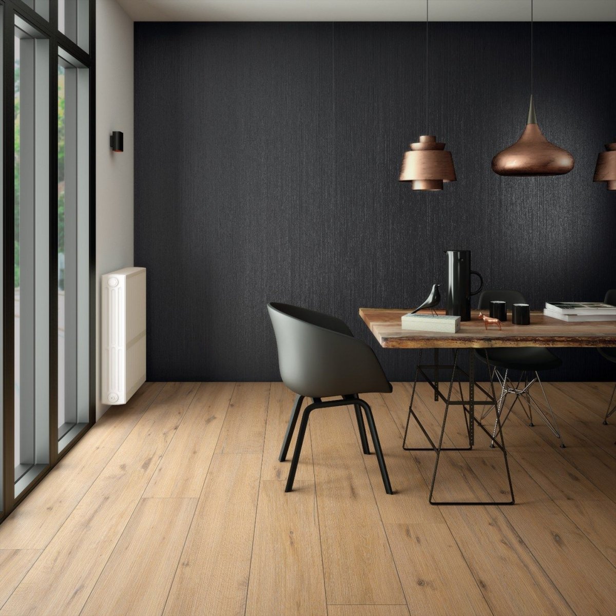 Серые стены пол под дерево