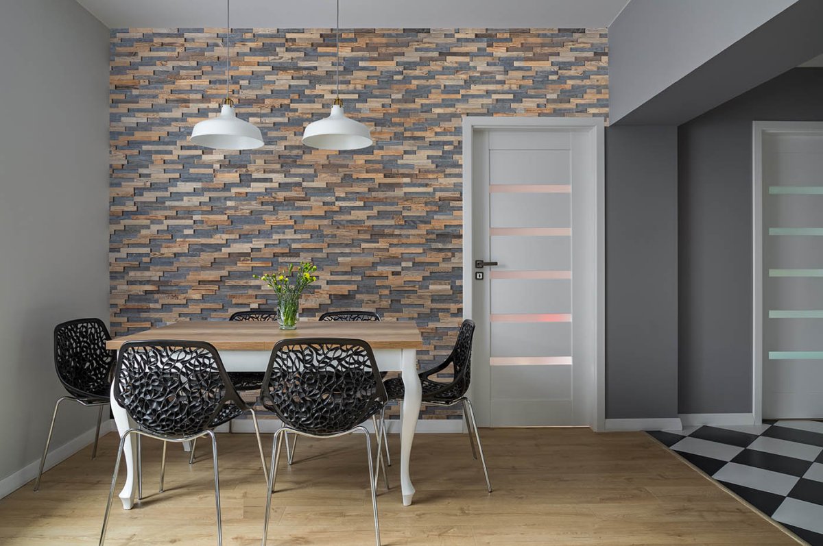 Отделка кухни под камень в малогабаритных