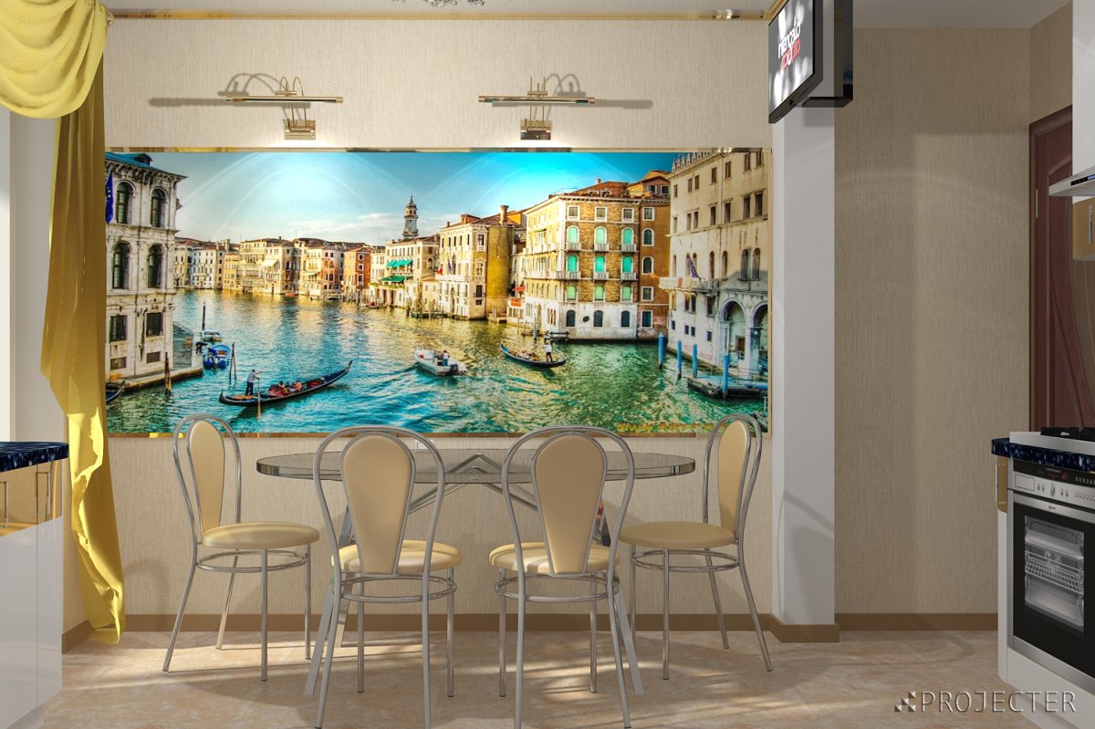 Фреска Венеция в интерьере кухни