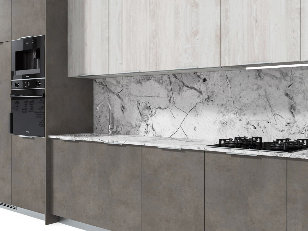 Кухня с бетонными стенами