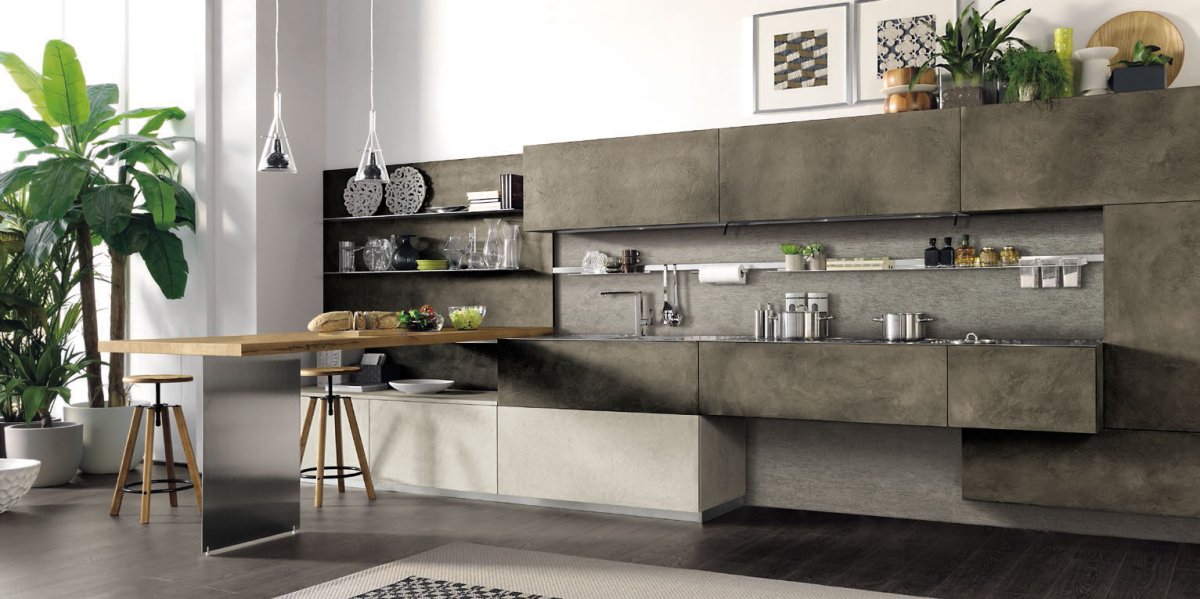 Кухня под бетон с островом