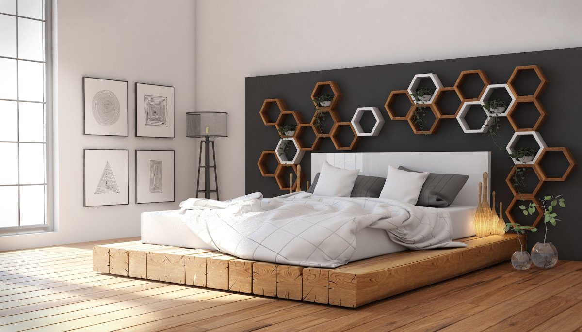 Полки соты в гостиной