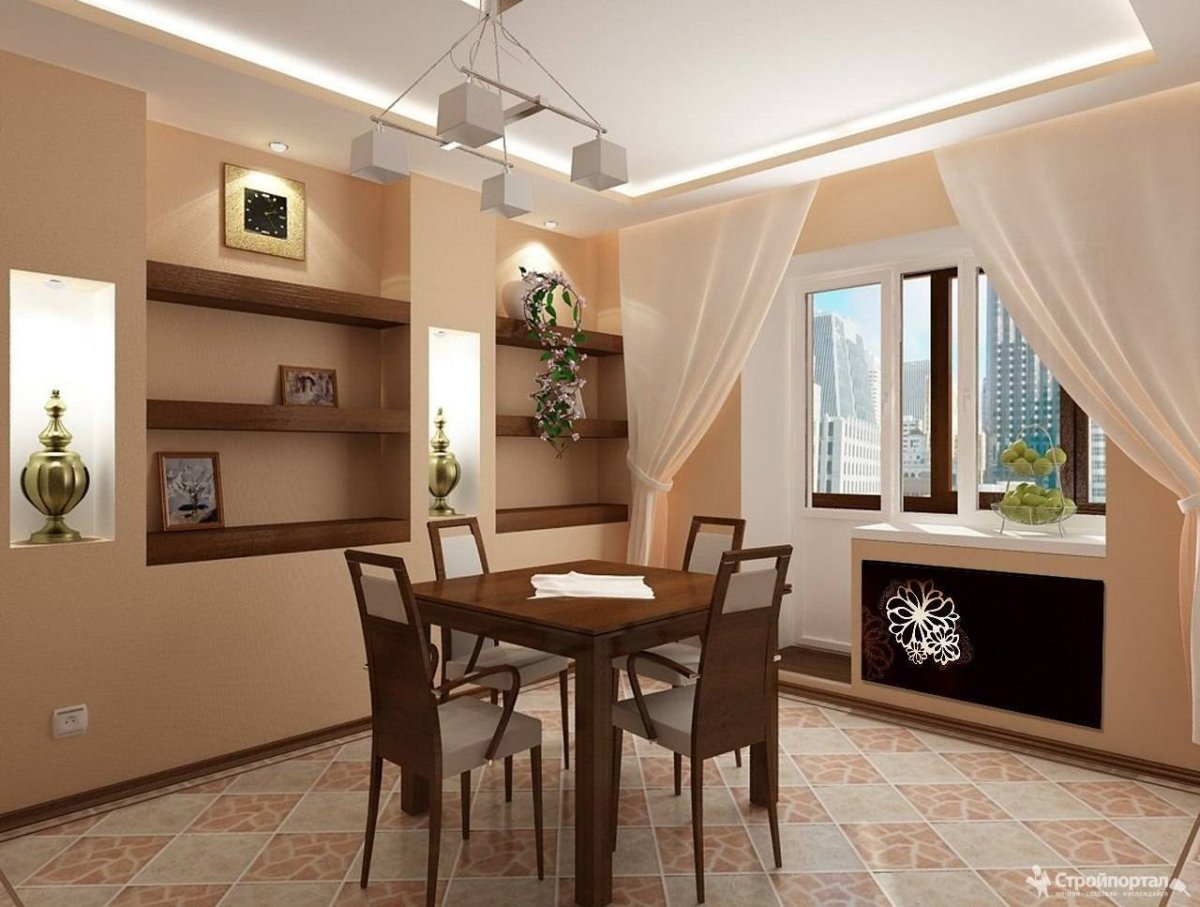 Бежевые стены на кухне