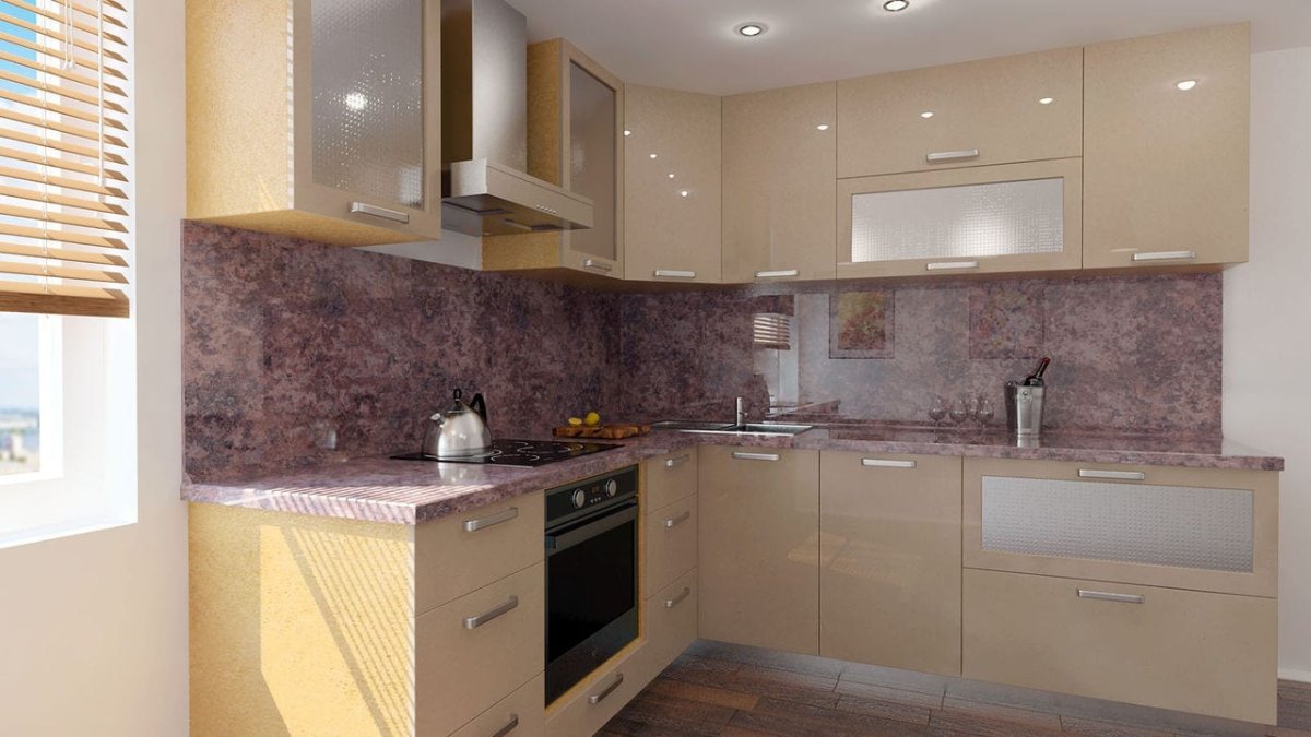 Кухни шампань металлик глянец и фартуки