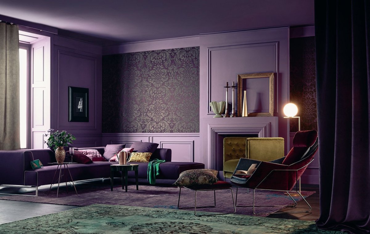 Лавандовые обои в интерьере