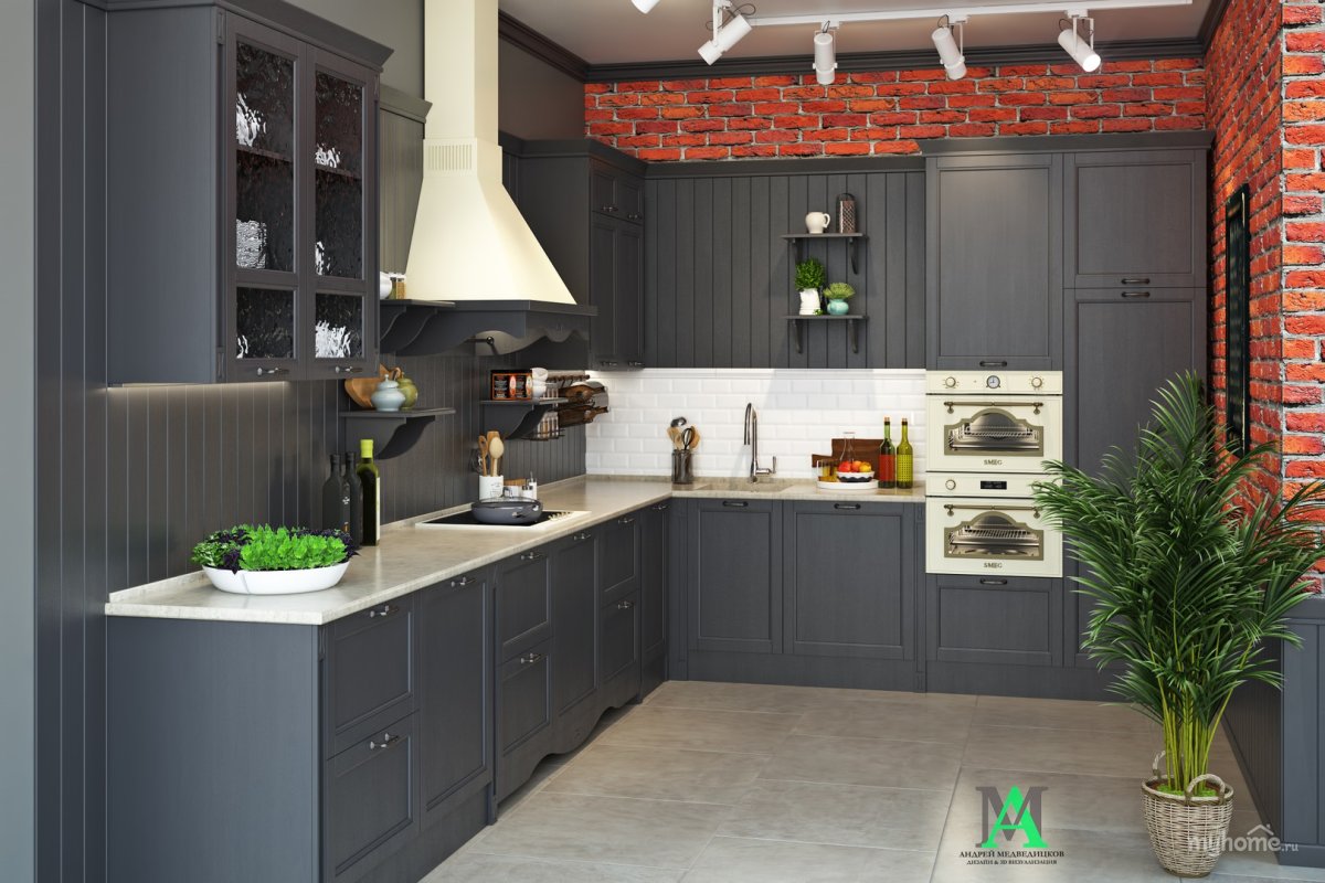 Кухни цвета антрацит с белым
