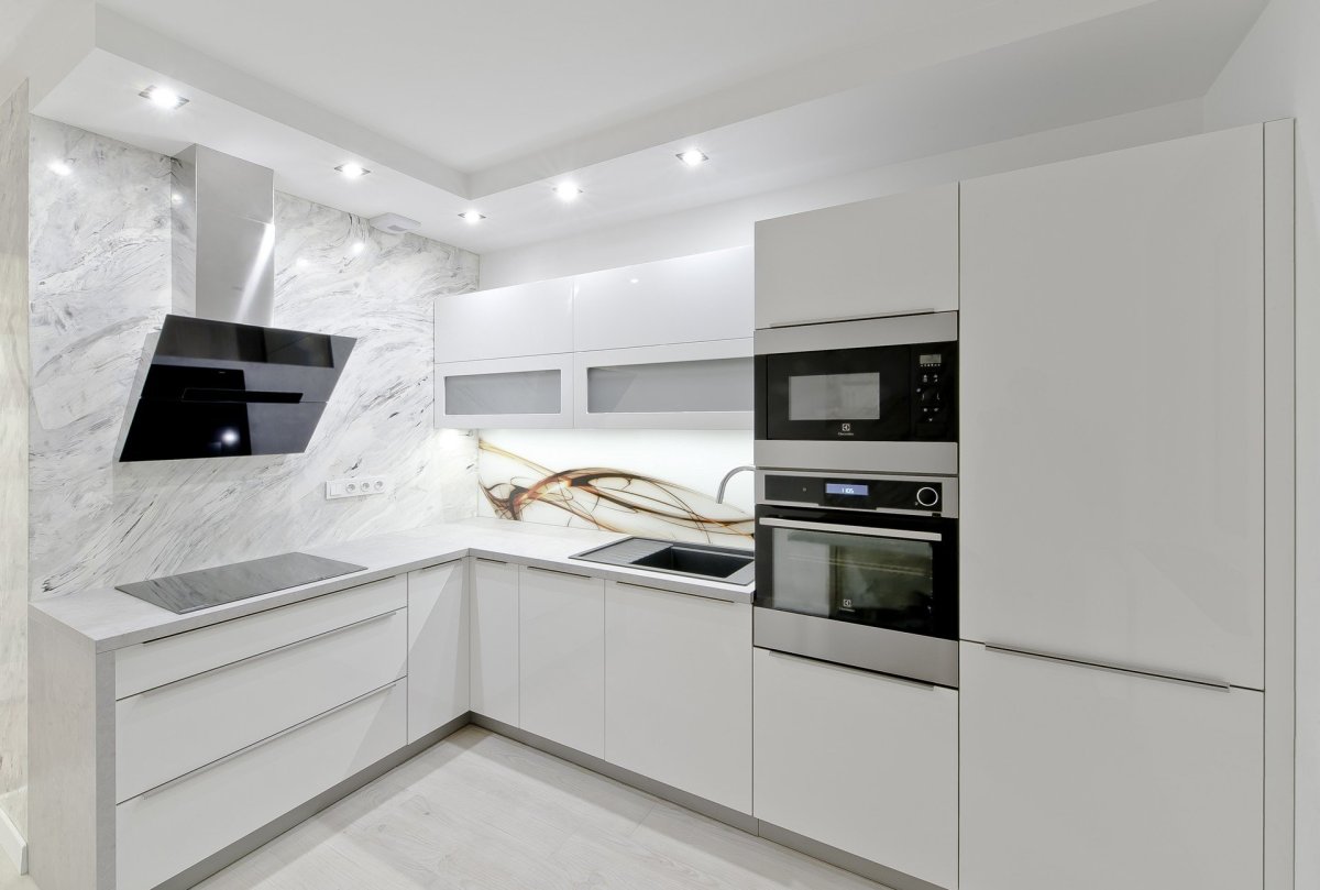 Кухни Модерн белый глянец угловые