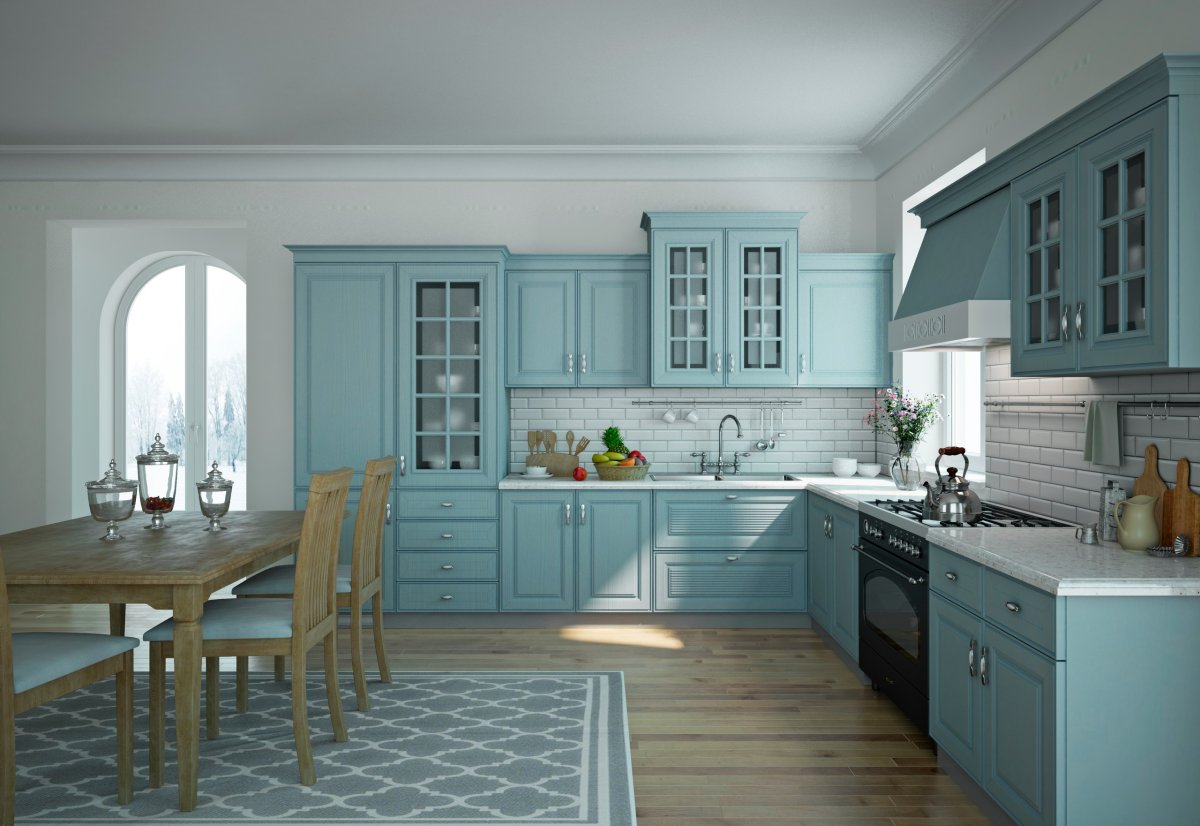 Кухня в серо-голубых тонах