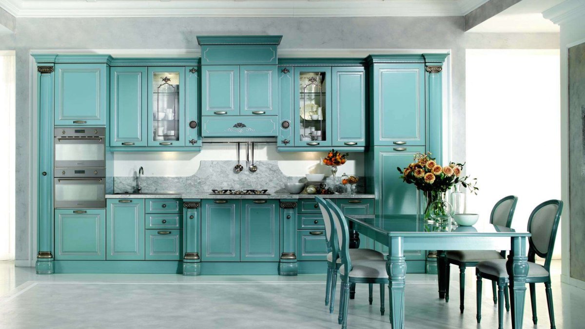 Кухонный гарнитур серо голубой