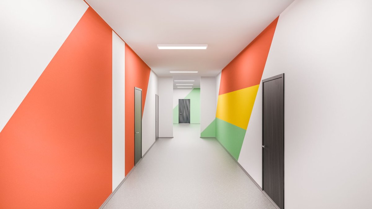 Геометрические стены школьные помещения в Америке