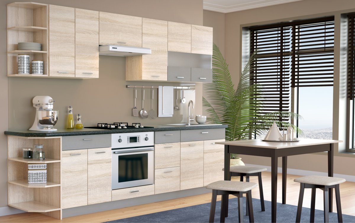 Встроенная кухня в бежевых тонах
