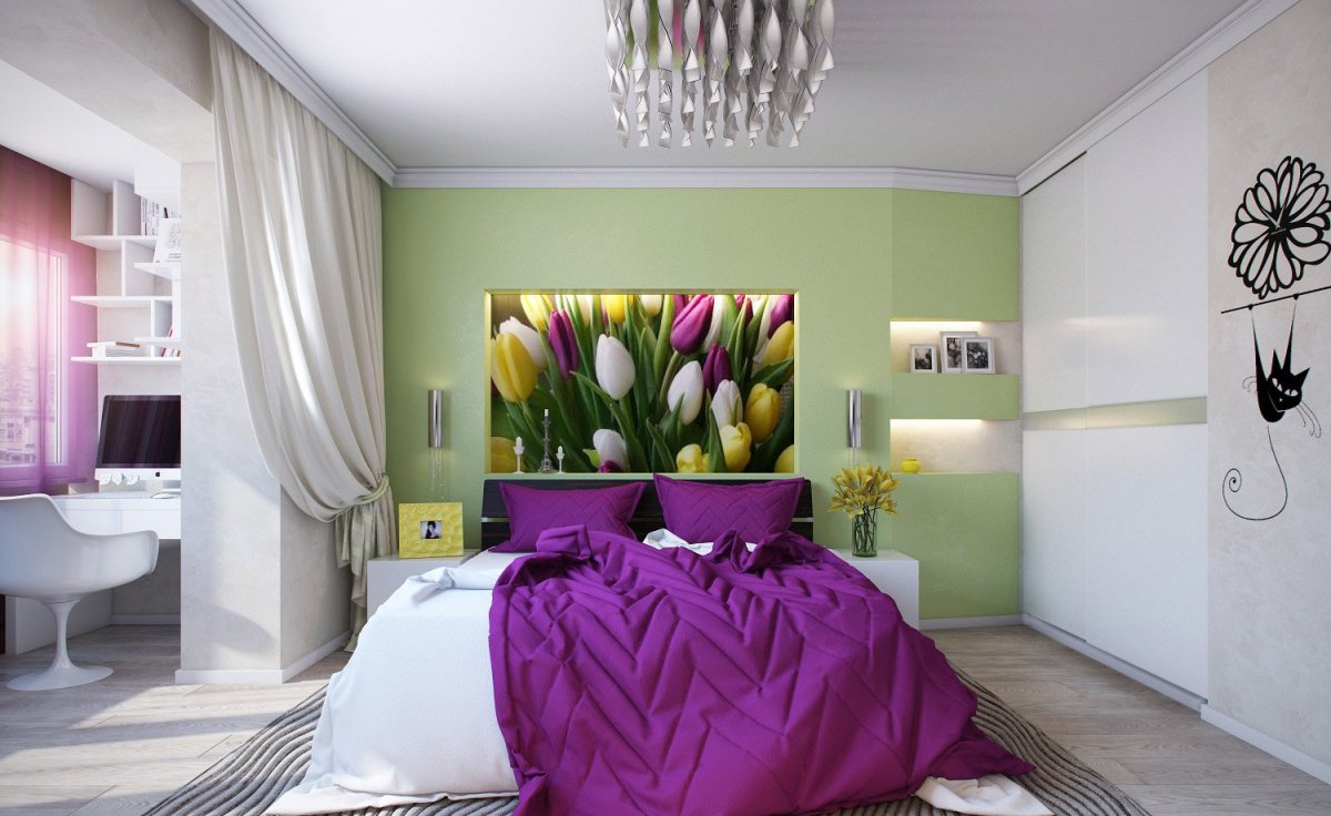 Сочетание сиреневого и салатового в интерьере