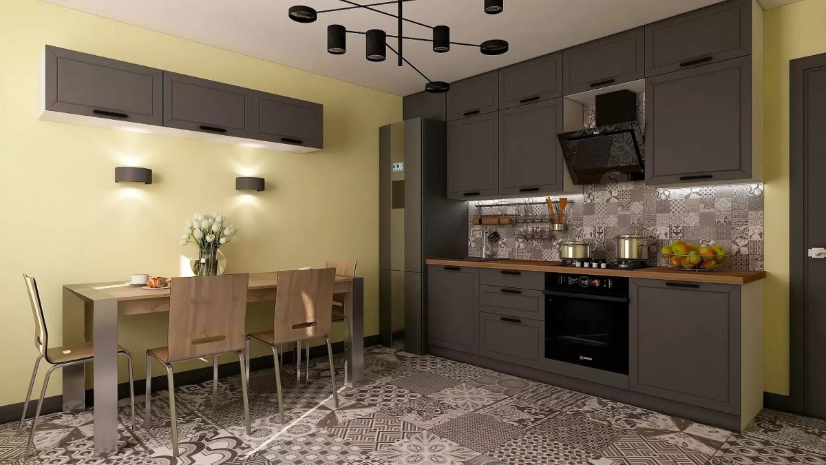 Кухня икеа серо желтая