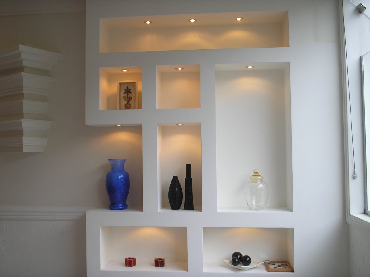 Угловой стеллаж из гипсокартона