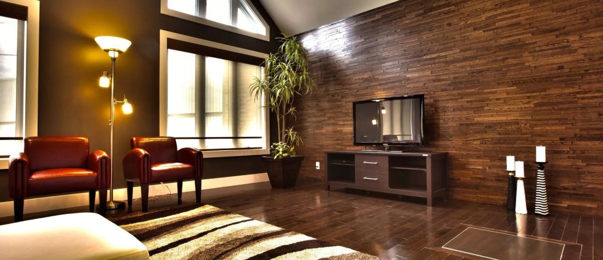 Гостиные с отделкой под дерево
